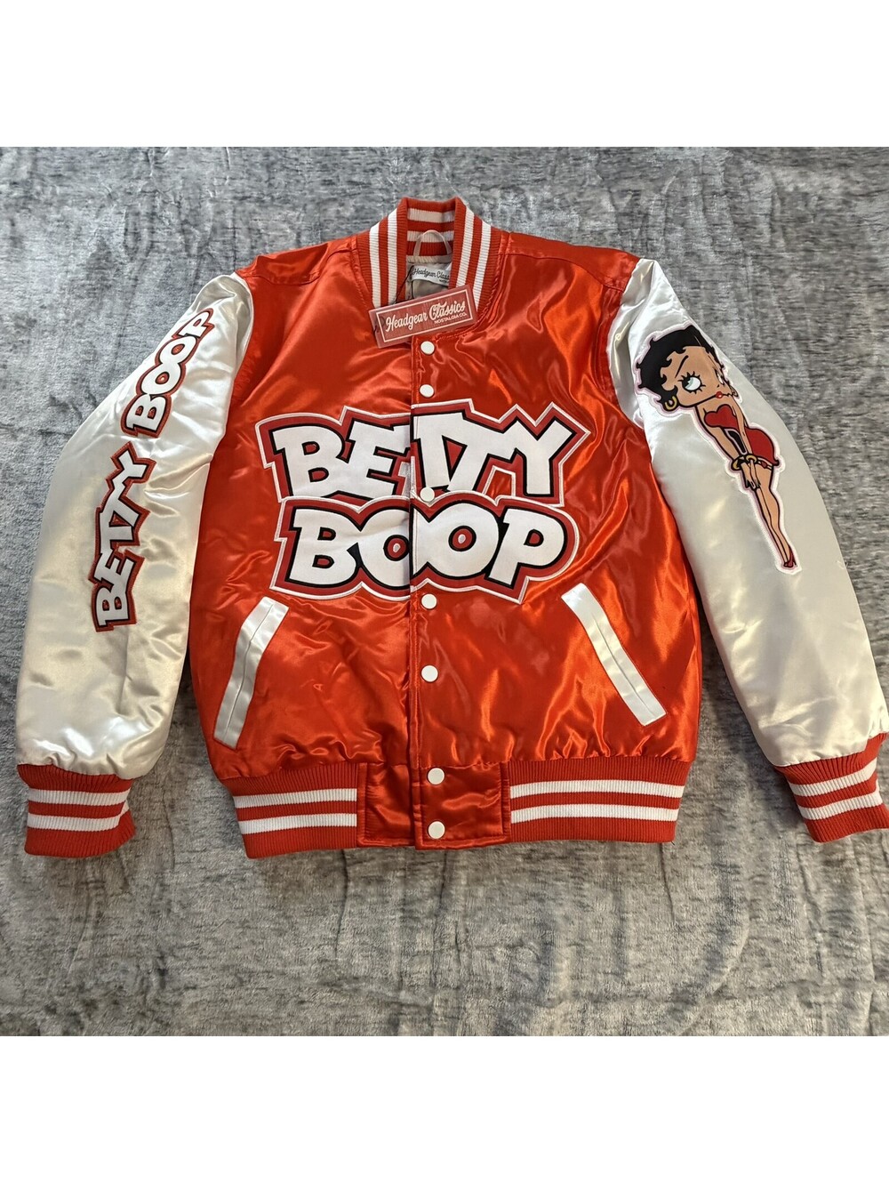 Headgear Classics Betty Boop Satin Bomber Jacket Women's XS Orange White New